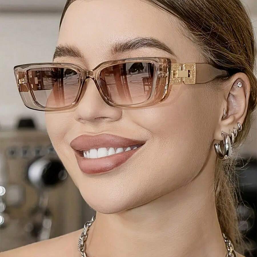 Women's  Wide-Brim Durable PC Frames, Anti-Glare Lenses, Featuring A Sporty Street Style Suitable For Daily Commuting Accessories. - 透明黃褐色 - 查看 1