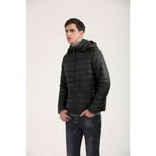 Men's Hooded Puffer Jacket – Lightweight Quilted Winter Coat With Cotton Padding, Warm Casual Outerwear For Christmas Travel - 黑色 - 查看 5