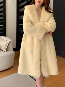 Women's Luxury Solid Color Faux Fur Long Collar Coat, An Ideal Choice For Winter - Yellow - View 1