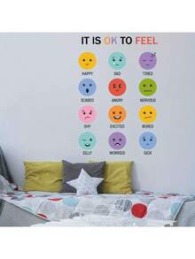 1 pièce Autocollant mural "It Is Ok To Feel" Autocollants décoratifs en PVC amovibles et auto-adhésifs, faciles à déchirer. Décoration de la maison pour rafraîchir votre vie, décoration de vacances, autocollants cadeaux d'anniversaire et de remise des diplômes, décoration murale, décoration de chambre