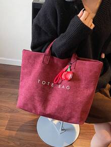 BEIKAMU 1 件纯色时尚大容量手提包，双手柄多功能手提包，适合日常通勤、购物 - 酒紅色 - 查看 6