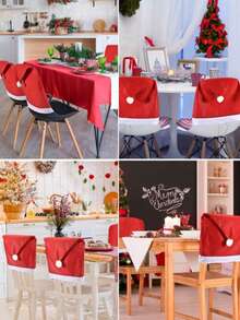 4 piezas - Funda para respaldo de silla de Papá Noel 2025, de 23.6*20 pulgadas, roja, desmontable y lavable, para la cena de solsticio de invierno, fiesta de Navidad, Año Nuevo, decoración de mesa del hogar, mejor regalo festivo, decoración navideña para el hogar, decoración de habitación