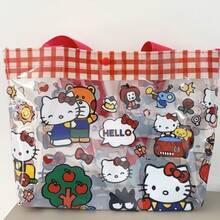 Sanrio 1pc Sanrio Transparent Storage Bag, Transparent PVC Large Capacity Handbag, High Beauty Cartoon Shopping Bag, Cute Printed Shoulder Bag, Waterproof Summer Storage Bag, Versatile Large Capacity Makeup Bag