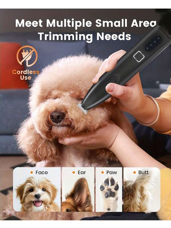 Pet Grooming Scissors, Dog Grooming Set Low Noise Dog And Cat Hair Clipper, Battery/USB Powered LED Light Multi-Part Trimmer For Paws, Eyes, Ears, Face And Sensitive Areas Cordless Pet Hair Trimmer Professional Pet Trimmer