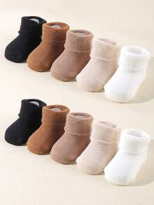 5 đôi tất cổ chân màu trơn dễ thương, tất ấm áp cho bé sinh non mùa thu/đông, tất gân cho bé sơ sinh sinh non unisex màu đen/trắng/be/kaki/nâu, rất thích hợp làm quà tặng Halloween và Giáng sinh. - Nhiều màu - Xem 2