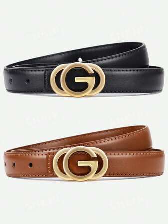 1/2pcs New High-End Women's Belt, G Letter Fashionable Casual Belt, Suitable For Daily Outings, Parties And Gifts.