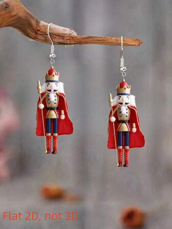 2D Christmas Nutcracker Red Guard Pendant Earrings, Fashionable And Lightweight, Flat Acrylic Double-Sided Printed Design, Suitable For Daily And Party Wear, Couple Earrings, Cool Gift For Halloween, Christmas For Family, Friends, Classmates
