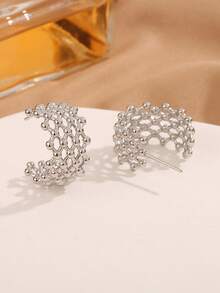 1 par de pendientes minimalistas de diseño de rejilla hueca de moda, estilo vintage casual para mujer