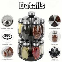 6/12 PCS Double Deck Rotating Spice Rack Organizer, Glass Countertop Holder With Stainless Steel Lids, Step Shelf & Reusable Labels, Ideal For Kitchen Cabinets And Pantry Storage, Perfect For Herbs, Spices, And Seasonings