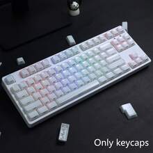 136键多色（白/粉/紫/蓝）水晶果冻键帽，PC透明材质，兼容MX轴，6.25U空格键，适用于61、64、68、82、84、87、96、98、100、104、108键机械键盘。简约风格，机械键盘DIY改装键帽。 - 136鍵側刻 - 查看 8