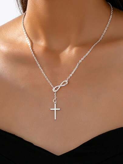 1 buc colier minimalist cu simbolul infinitului și pandantiv cruce, versatil pentru femei, de purtat casual, la petreceri sau ca și cadou