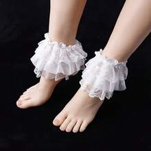 A Pair Of Women's Three-Layer Lace Trim Socks With Foot Covers, Princess Outfit JK Style Sweet Mesh Socks Accessories