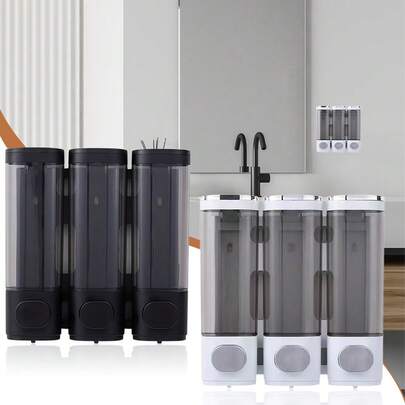 Soap Dispenser Wall Mounting, Shampoo Shower Gel Dispenser, Set Of 3, No Drilling, 300 Ml Each, Leak-Proof