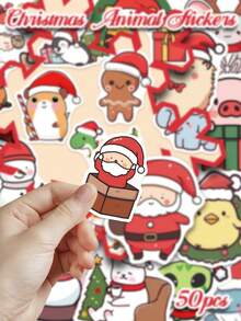 50pcs Adorable Christmas Animal Stickers Cute And Fun Designs Perfect For Scrapbooks, Water Bottles, Guitars, Parties, Suitcases, Toys, Arts & Crafts Decorative Stickers - Multicolor - View 4