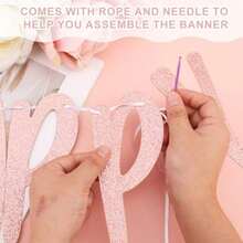 Pink Bow Banner Garland Coquette Happy Birthday Banner With Glitter For Women's Birthday Party Decorations Fun And Festive Birthday Sign Ideal For Photo Props Assembled Not Included Perfect For Celebrations And Gift Ideas - 粉色 - 查看 5