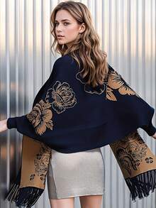 1pc Fringed Peony Flower Thickened Scarf Shawl Cloak Poncho Outerwear For Dress - Multicolor - View 15