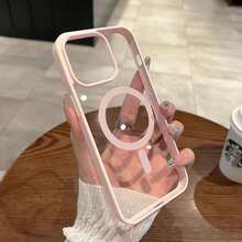 Compatible  16/15/14/13/12 Pro Max Plus Magnetic Macaron Phone Case, Shockproof Protection, Classic Mixed Transparent Phone Case - Pink - View 2