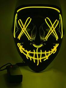 恐怖LED万圣节面具，圣诞节发光角色扮演面具，发光派对化妆舞会面具，派对氛围装饰，派对恶作剧道具，魔术道具，LED派对面具服装，3种灯光模式，万圣节面具 - 彩色 - 查看 17