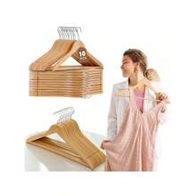 3/5/10 Pcs Wooden Clothes Hangers Set - Non-Slip Hangers And Durable Wardrobe Hangers | Multipurpose, Space-Saving Closet Organizer | Shirt/Jacket/Dress/Pants Hangers | Perfect Holiday Gift For Back To School, Thanksgiving, Halloween, Christmas | Essential For Dorm And Apartment Organization