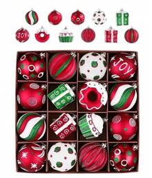 16ct Sweet Candy Christmas Ball Ornaments,  White Shatterproof Ornaments For Xmas Party Decor