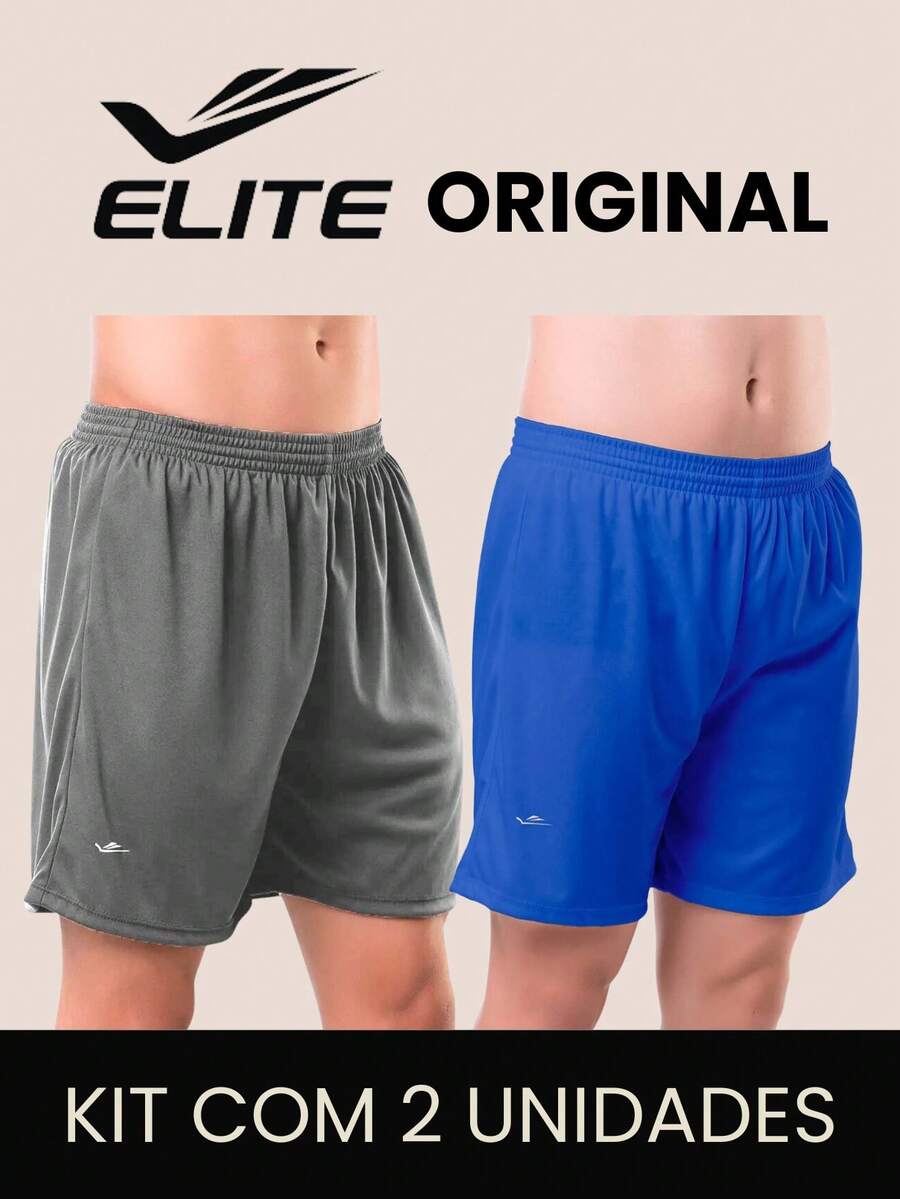 Kit 2 Basic Men's Bermuda Shorts For Football Academy In Polyester Elite Original Father's Day Dad - Gray and Royal Blue - View 1