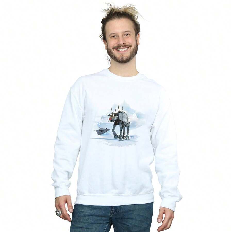 Star Wars Mens Christmas ATAT Reindeer Sweatshirt (White)