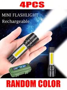 1-5 Packs Aluminum Alloy Rechargeable LED Small Flashlight, High Lumen, Super Bright Flashlight, Powerful 3 Modes COB Waterproof Flashlight For Outdoor Emergency Camping Hiking(Random Color Shipping)