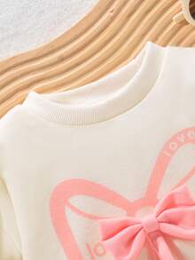 Baby Girl Clothes For Toddlers Fall And Winter Clothes Ruffled Crew Neck Bow Pullovers Sweatshirts Jogging Pantsuit Sets - Apricot - View 3