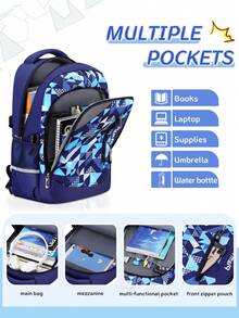 1 pezzo Set di zaino alla moda con stampa argyle, design a scomparti multipli di grande capacità, chiusura con doppia cerniera, tasche laterali per bottiglia d'acqua e ombrello, adatto per uso quotidiano e viaggi, zaino in poliestere resistente all'acqua, regalo per il ritorno a scuola e il Natale