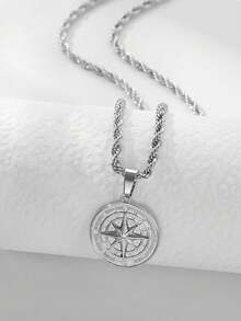 1pc 18K Gold Plated Stainless Steel Viking Compass Pendant Necklace, Herringbone Chain For Men - Yellow Gold - View 3