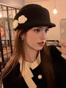 1 szt. damski beret z 3D kwiatowym wzorem, dzianinowa czapka gazeciarza, stylowa i uniwersalna, elegancka do noszenia na co dzień, do kawiarni, parku rozrywki, na spotkanie