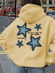 1pc Casual Star Print Sweatshirt, Suitable For Tween Girls, Thick Thermal Lined Design For Autumn/Winter Student Wear - Fun And Cool Star Pattern Sweatshirt, Showcasing The Joy Of Childhood! - Yellow - View 6