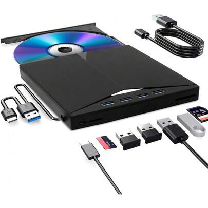 Externes CD/DVD-Laufwerk für Laptop, 7-in-1 Brenner Leser Schreiber kompatibel mit  Book Pro/Air i Desktop Windows 7/8/10/XP/Vista