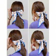 4-Pack Floral Checked Hair Rings - Soft And Elastic Ladies Hair Rope, 4 Colors Available (White/Black, Light Blue, Pink, Green) - Daily And Special Occasion Multi-Purpose Hair Accessories, Elegant And Exquisite Hair Bands, Complex Pattern Design - 藍色-4件 - 查看 3