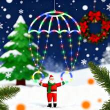 1个圣诞老人降落伞灯，创意圣诞老人降落伞造型，USB供电，多种照明模式，适合冬季和圣诞节装饰，可用于圣诞树、客厅、卧室、餐厅玻璃和墙面装饰。