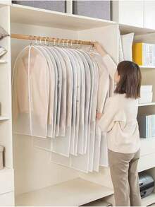 10个/5个/1个透明服装袋，挂衣罩透明3D防尘袋，可水洗家用收纳袋，适用于外套、西装 - 白色 - 查看 8