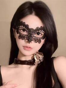 1 pieza Máscara de ojo de encaje negro suave y amigable con la piel, máscara de lujo de encaje para el ojo, disfraz de fiesta, diseño de máscara de carnaval, baile, juego de roles, accesorios de disfraz, cómoda de usar, fiesta de festival de Halloween