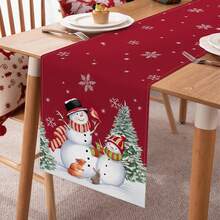 Schneemann Weihnachts-Rot Tischdecke, quadratisch, runde Tischsets, Tannen und Schneeflocken, Winter Feiertags Küchen- und Esszimmer Tischdekoration, geeignet für Innen- und Außenbereich Haus-Party Dekoration, in verschiedenen Größen erhältlich - Verschiedenfarbig - Übersicht 4
