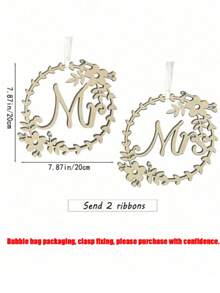 2pcs Mr. And Mrs. Wedding Chair Back Creative Letter Pendant Wedding Gift (With Two Ribbons) Can Be Used As Photo Props, Souvenirs, And Perfect Gifts For Family, Friends, Or Other Newlyweds In Your Life