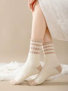 1 par de calcetines de felpa de coral para mujeres, calcetines gruesos y cálidos para el hogar, posparto, dormir, anti-frío, adecuados para otoño/invierno