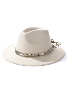 1pc Bohemian Casual Party Faux Leather Decor Felt Hat Soft Brim Jazz Derby Hat Unisex Fashion Style Suitable For Work And Commute Autumn Winter - Top Hat - View 26