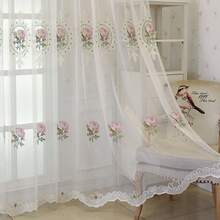 1件高档刺绣花卉薄纱窗帘，现代欧式奢华优雅风格，适用于卧室、客厅、阳台 - 米色 - 查看 11