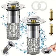 Bathroom Sink Drain Strainer, Pop Up Sink Drain Filter With Removable Stainless Steel Filter Basket Hair Catcher, Bathroom Sink Drain Stopper, For Us Bathroom Sink Stopper Replacement Suitable For 28-32 Hole Pitch - 銀色 - 查看 5