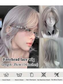 蕾丝铂金狼鱼短假发套装，时尚前卫，男女通用灰色鲤鱼头全头假发套装，逼真合成发 - 彩色 - 查看 9