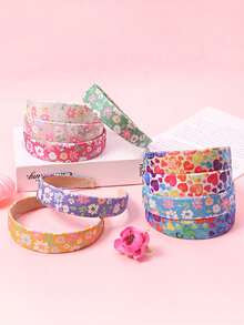 1/10pcs Scallion Powder Flower & Heart Headband, Sweet Hair Hoop Versatile For Party, Daily, School, Holiday Wear