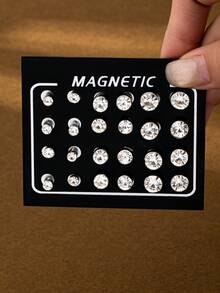 24 Pcs Fashionable Style Rhinestone Magnet Magnetic Earrings For Women's Daily Life - Silver - View 7