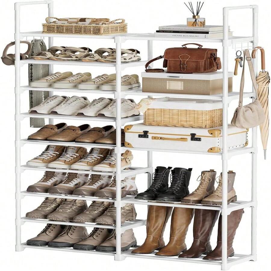 9 Tiers White Shoe Rack Organizer For Closet Shoe Storage 30-35 Pairs Metal Shoe Rack For Garage For Entryway Stackable Shoe Shelf Durable Pipes With Plastic Connectors,21220230