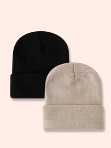 Set de 4 gorros de punto de unicolor, sombreros para niños y niñas, gorros calientitos para bebés para usar en exteriores, otoño/invierno - Multicolor - Ver 75