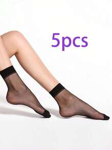 5 Pairs Of Women's Stockings, Transparent Short Socks, Short Thin Spring And Summer Socks, Light Spring And Summer, Transparent Casual Socks, Women's Black Brightening Short Crystal Socks, Women's Transparent Versatile Casual Socks, Suitable For Shopping And Playing
