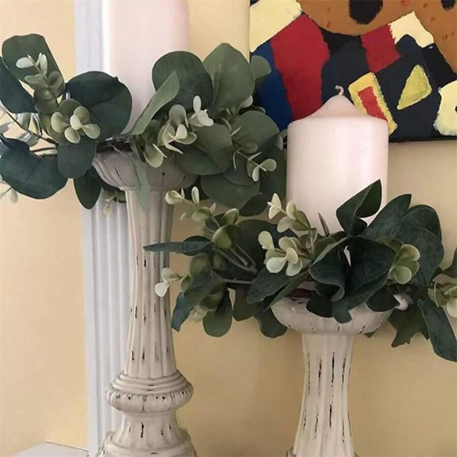 1/2/3 Stücke künstlicher Blumen Kranz Kerzenkranz, Eukalyptus Kranz, Buchsbaum Kranz, Hochzeitsdekoration, Tischdekoration für Esszimmer, Kerzenlicht Dinner